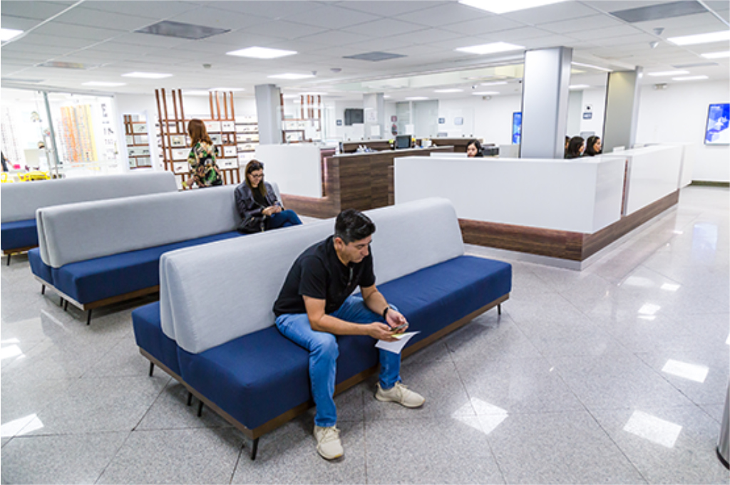 Busy and clean waiting room at Tijuana Eye Center, Tijuana, Mexico